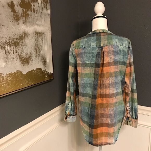 Anthro Isabella Sinclair plaid ruffle henley - Picture 3 of 5